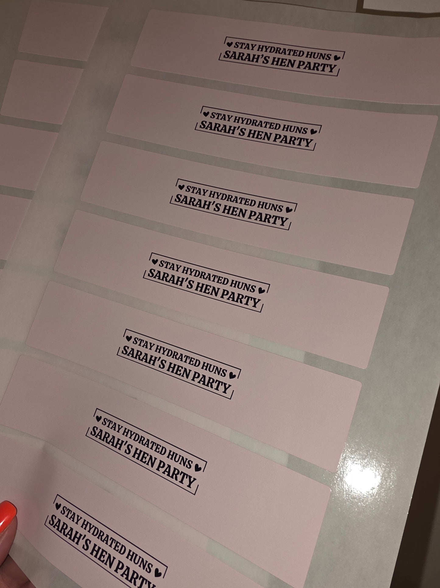 Pink Hen Party Design | Water Bottle Labels | Standard Size Water Bottle Labels | Fit 500ml Bottles | Waterproof Labels - Dinky Designs