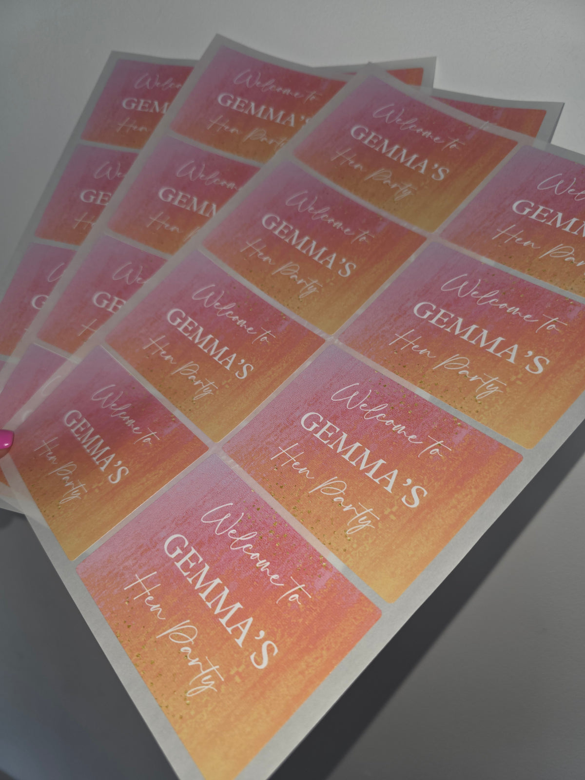Rectangle Stickers | Pink & Orange Party Stickers | Birthday, Hen Party, Wedding, Engagement Stickers | Party Bag Stickers