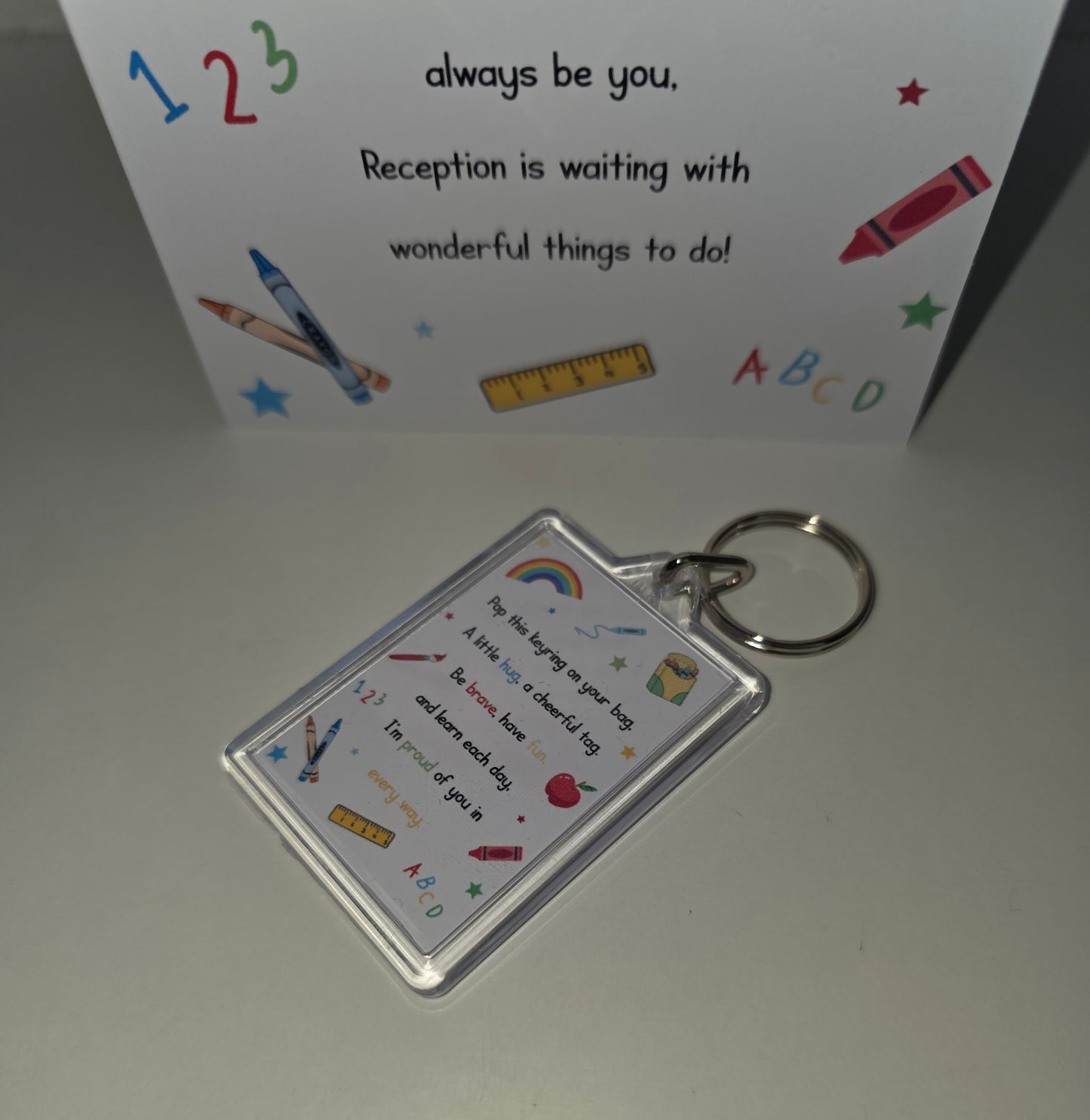 First Day of School Gift Set | Reception Card & Keyring | Back to School | Good Luck Gift