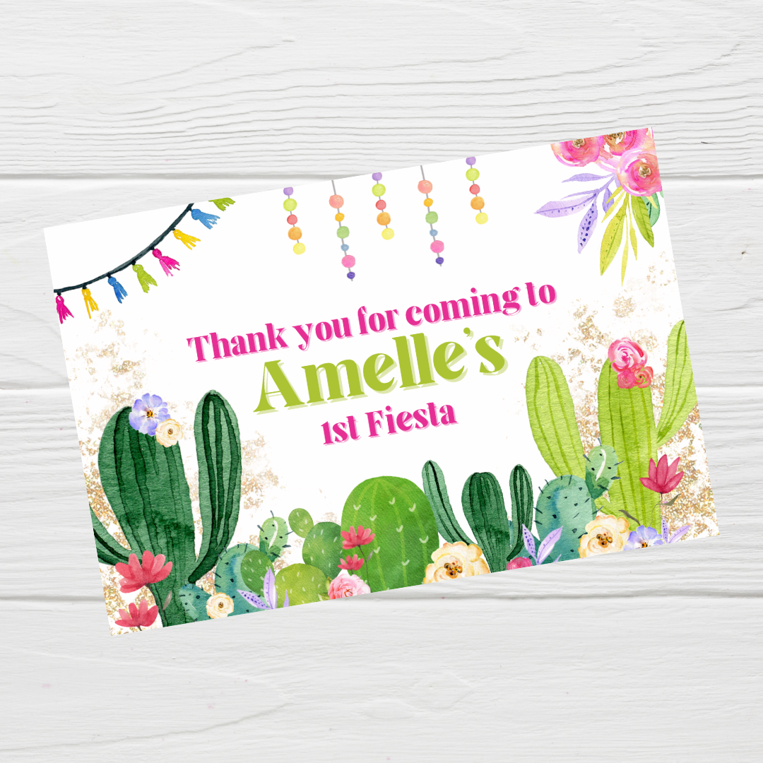 Rectangle Stickers | Cactus Fiesta Party Stickers | Party Bag Stickers - Dinky Designs