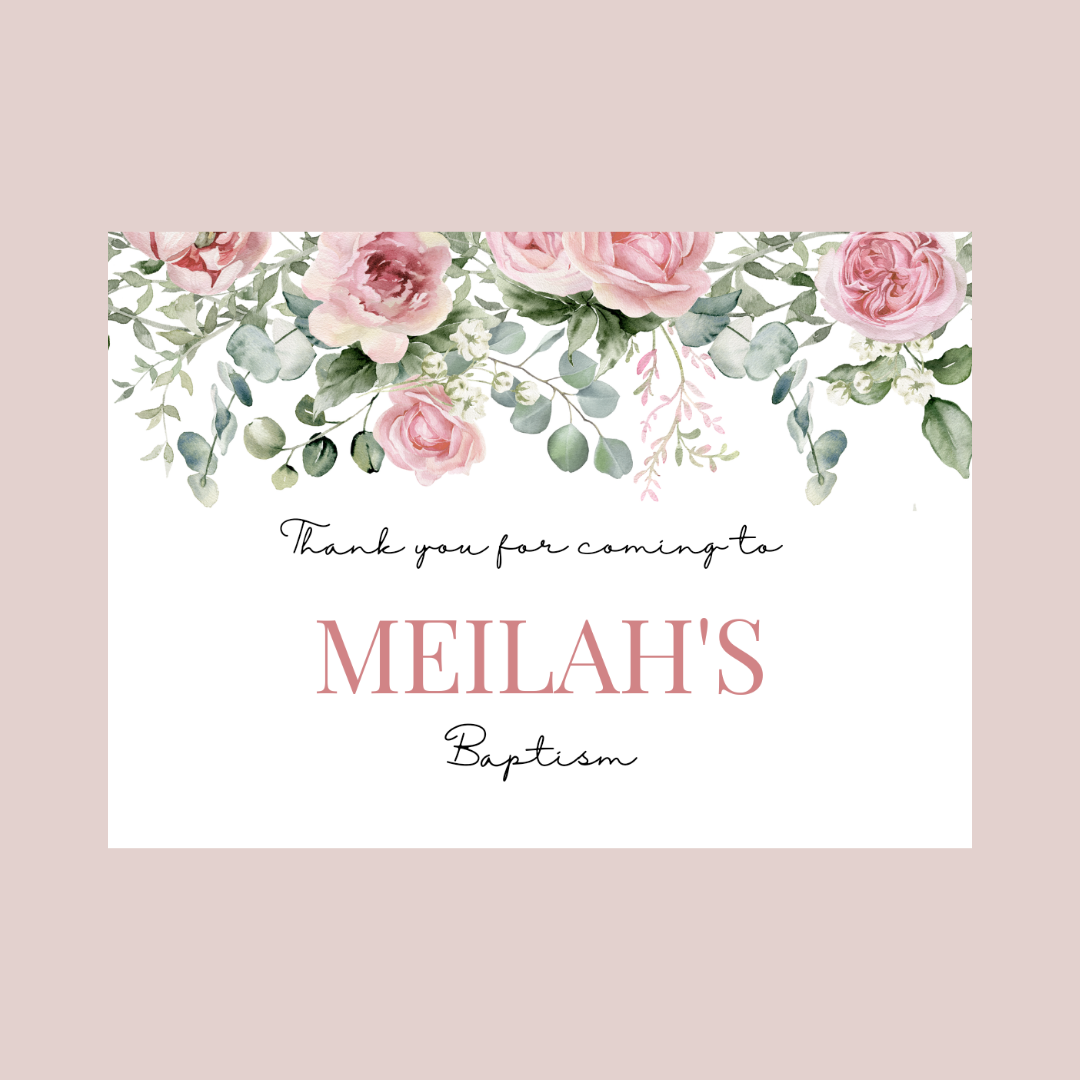 Rectangle Stickers | Pink Floral Roses Party Stickers | Birthday, Baby Shower, Christening Stickers | Party Bag Stickers