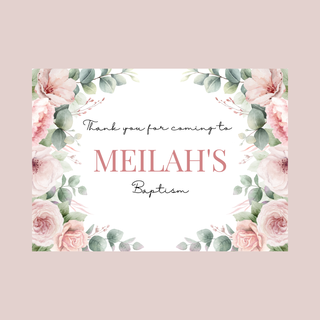 Rectangle Stickers | Pink Floral Roses Party Stickers | Birthday, Baby Shower, Christening Stickers | Party Bag Stickers