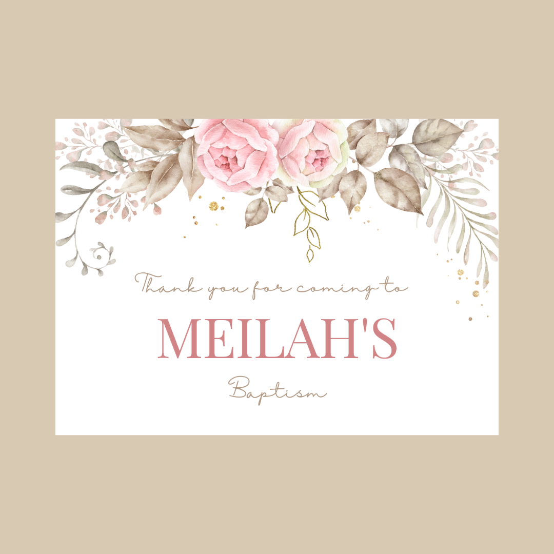 Rectangle Stickers | Pink Floral Leaf Party Stickers | Birthday, Baby Shower, Christening Stickers | Party Bag Stickers