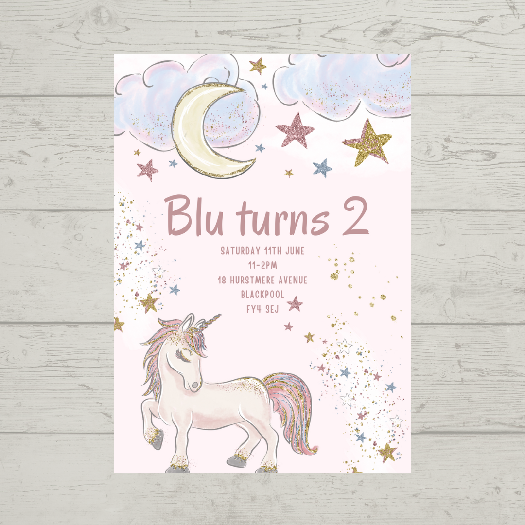 Unicorn Birthday Invitations | A6 Invites | Unicorn Theme Invitations | Party Invitations