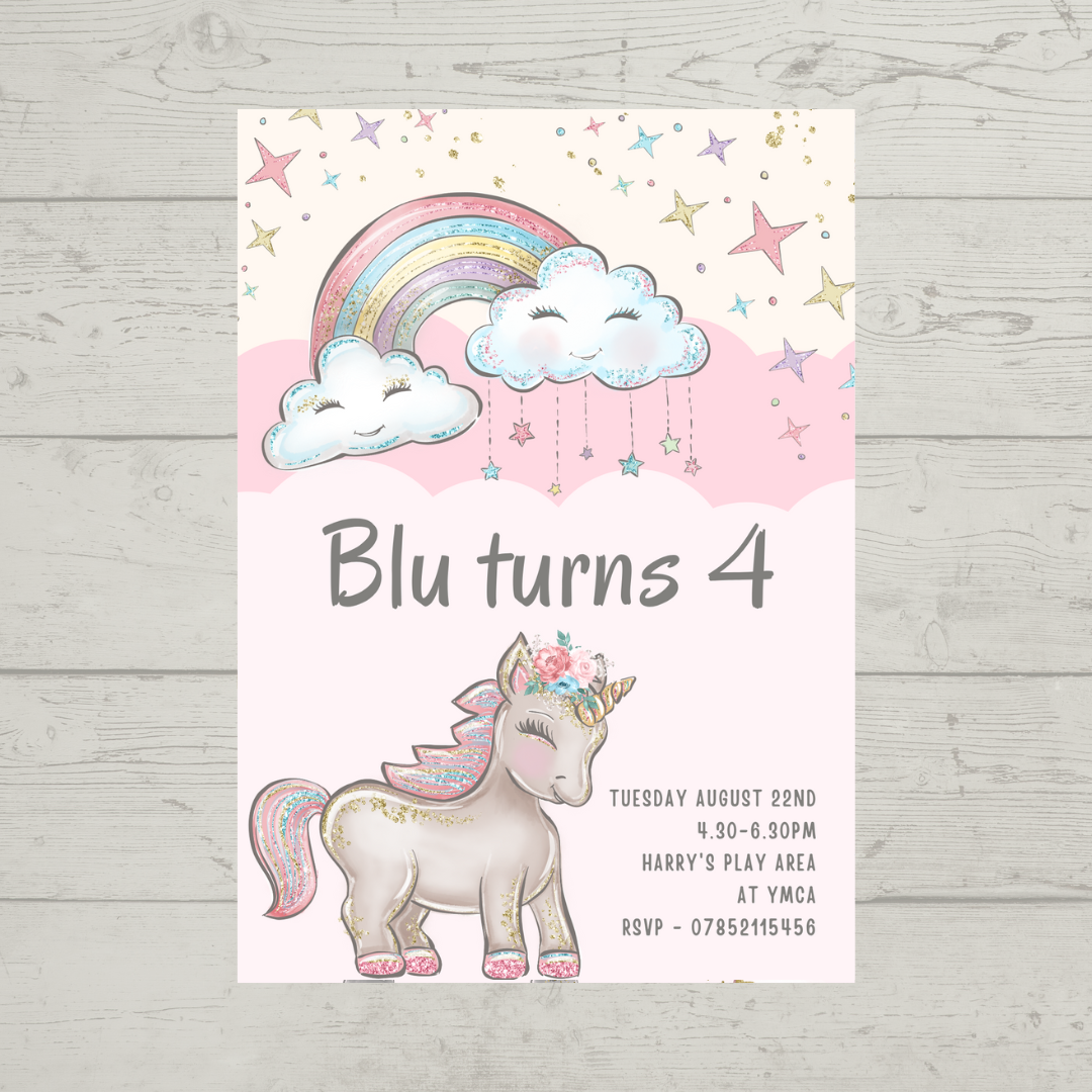 Unicorn Birthday Invitations | A6 Invites | Unicorn Theme Invitations | Party Invitations