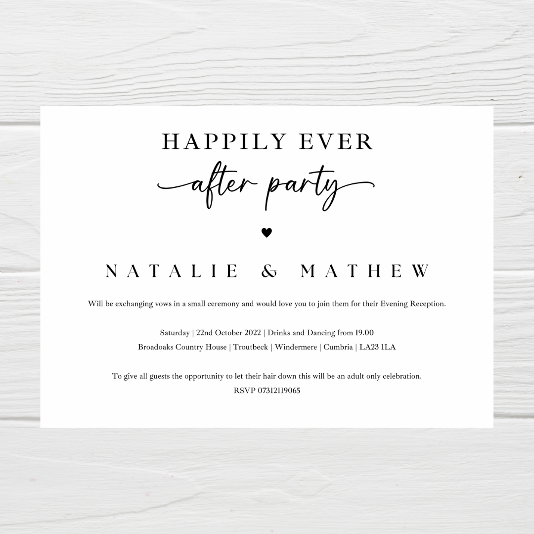 Wedding Invitations | A6 Invites | Happily Ever After Party Wedding Invitations | Wedding Party Invitations
