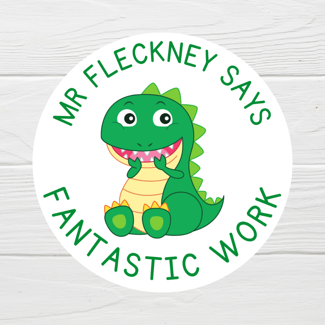 Green Dinosaur Teacher Stickers | Sticker Sheet 45mm Circles | Well Done Stickers | Circle Stickers | Sticker Sheet | Personalised Star Classroom Stickers