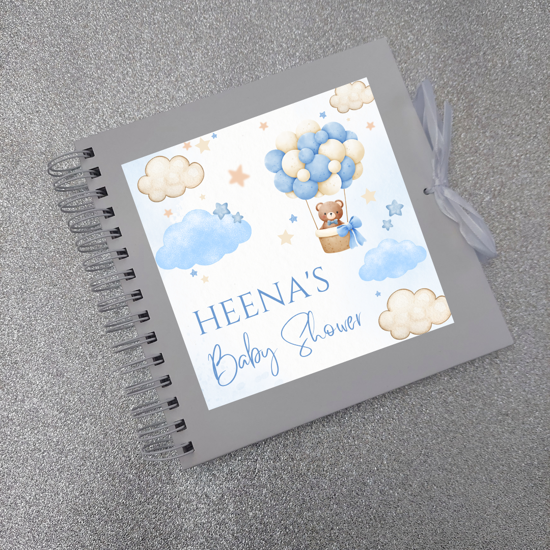 STICKER ONLY - Personalised Blue Teddy Bear Hot Air Balloon Scrapbook Sticker | Baby Shower, Birthday Scrapbook Label | Personalised Memories Gift
