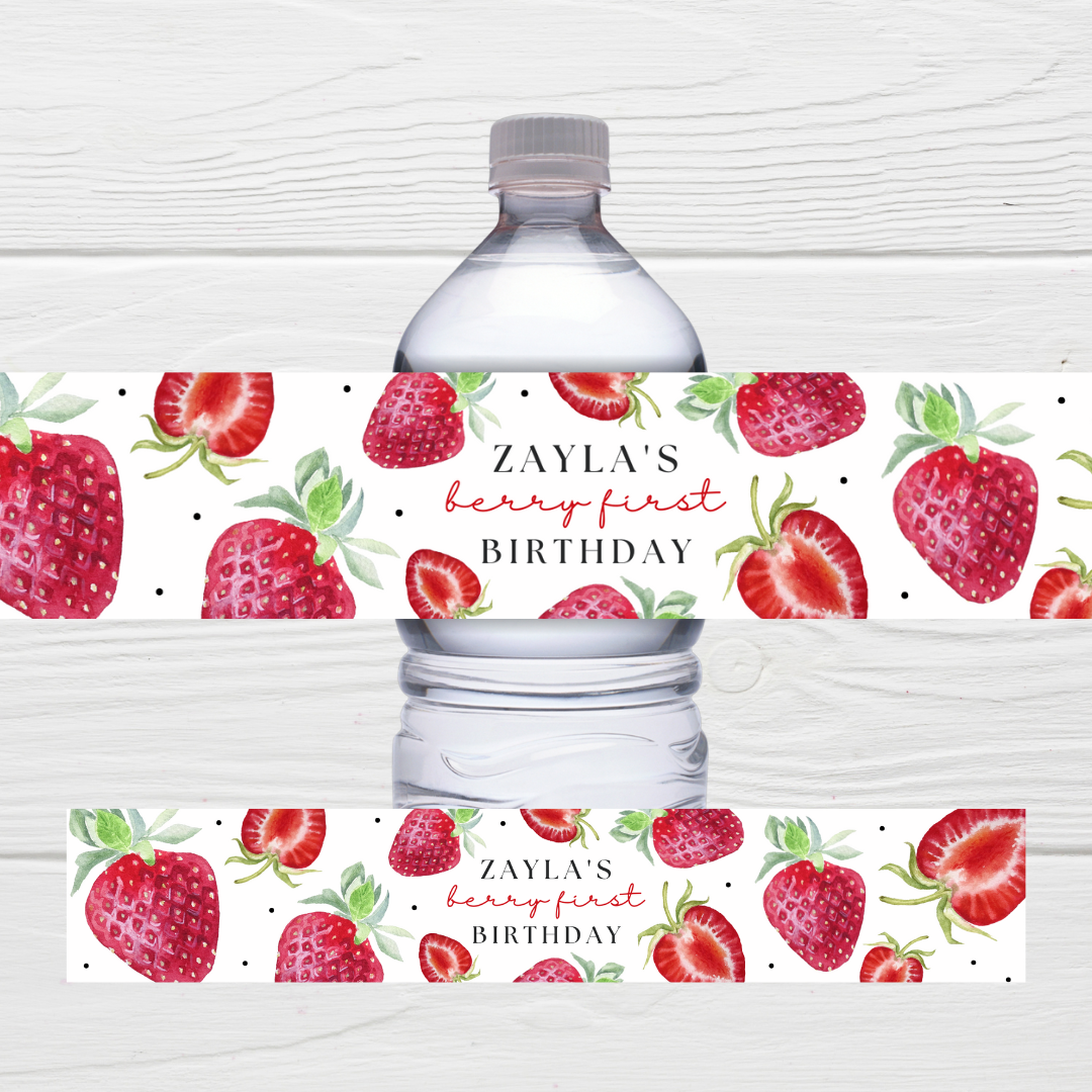 Personalised Juice Bottle Labels | Strawberry Party Juice Labels | Water Bottle Stickers | Strawberry Party | Party Stickers