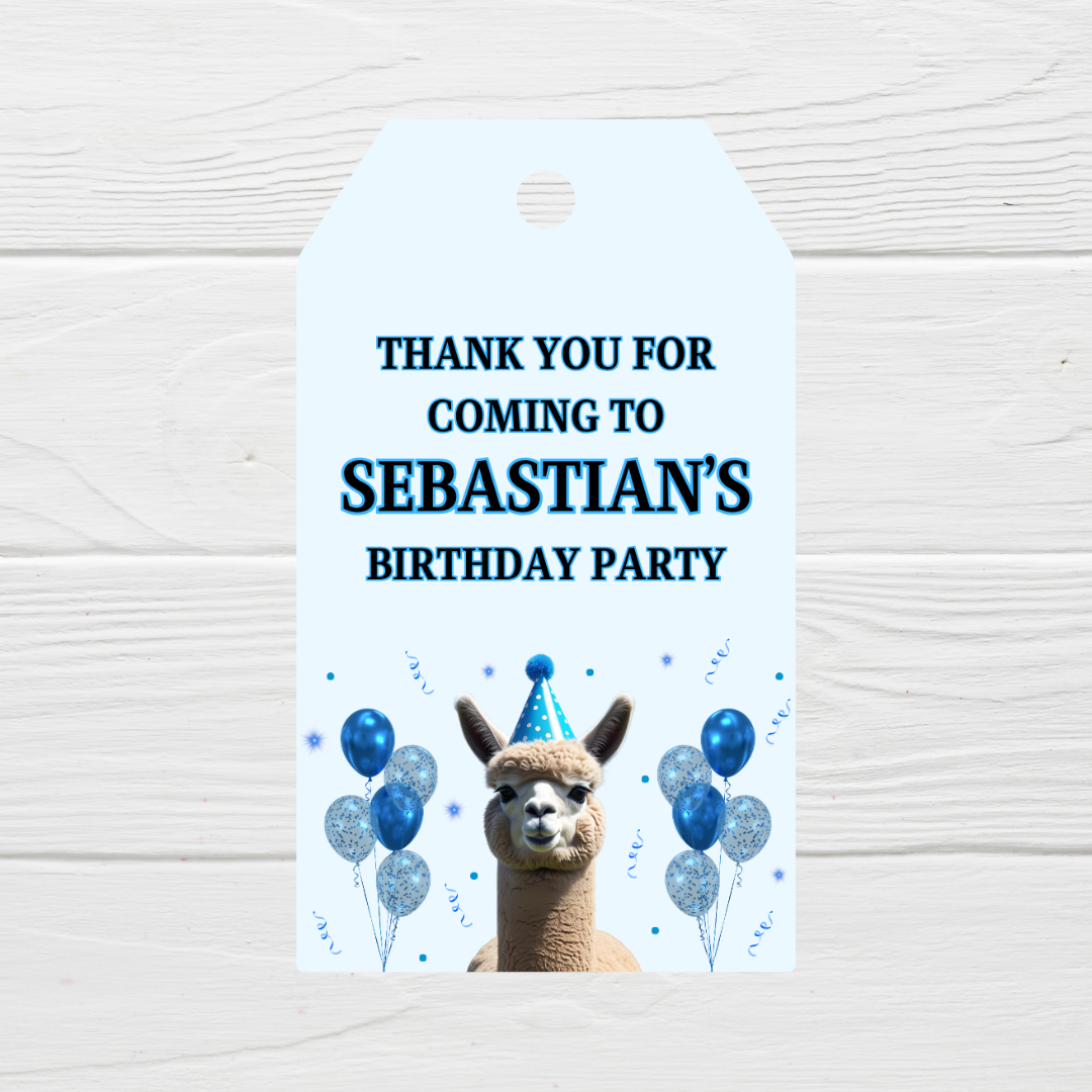 Blue Alpaca Gift Tags | Blue Alpaca Party Birthday Gift Tags | Rectangle Gift Tags - Dinky Designs