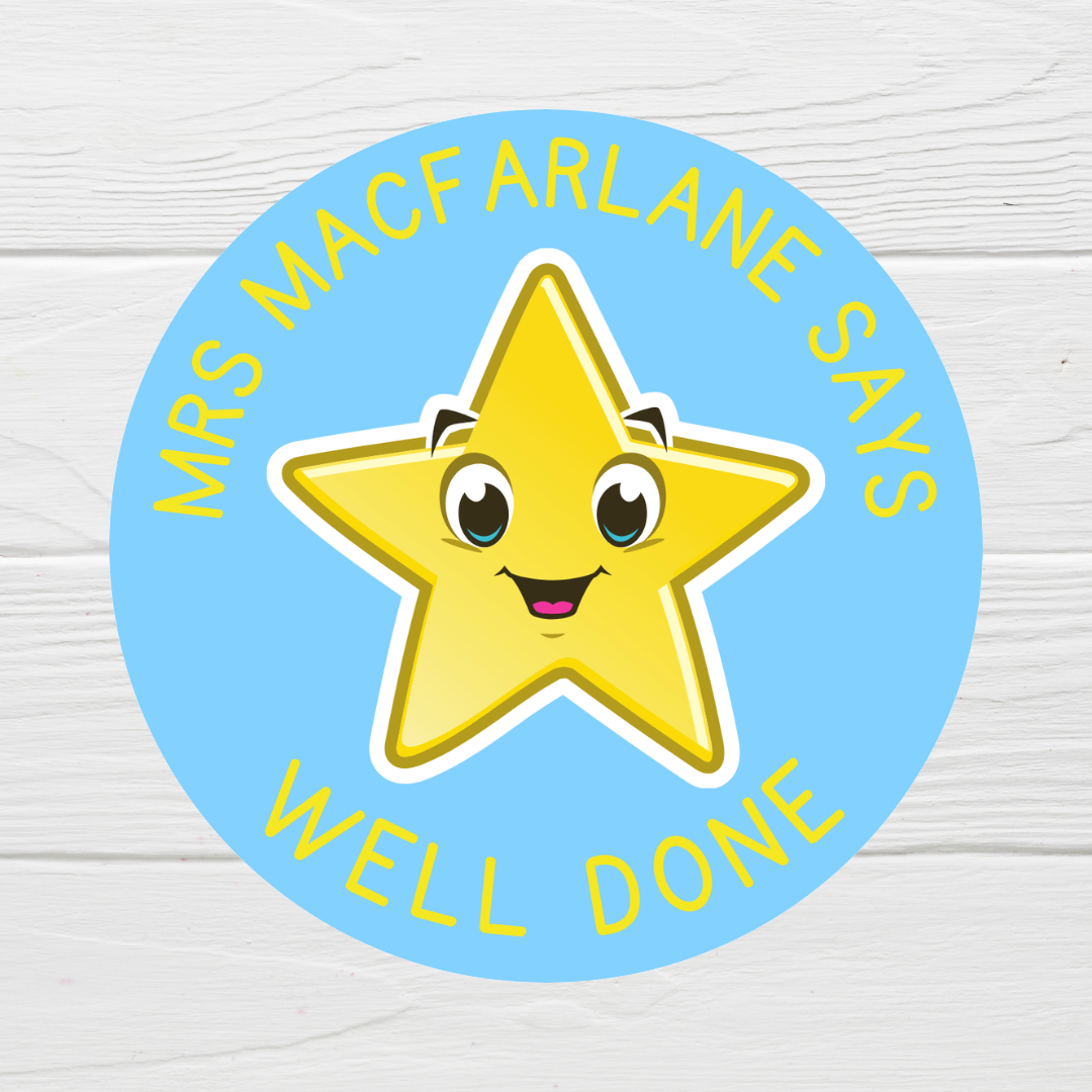 Blue Star Teacher Stickers | Sticker Sheet 45mm Circles | Well Done Stickers | Circle Stickers | Sticker Sheet | Personalised Star Classroom Stickers