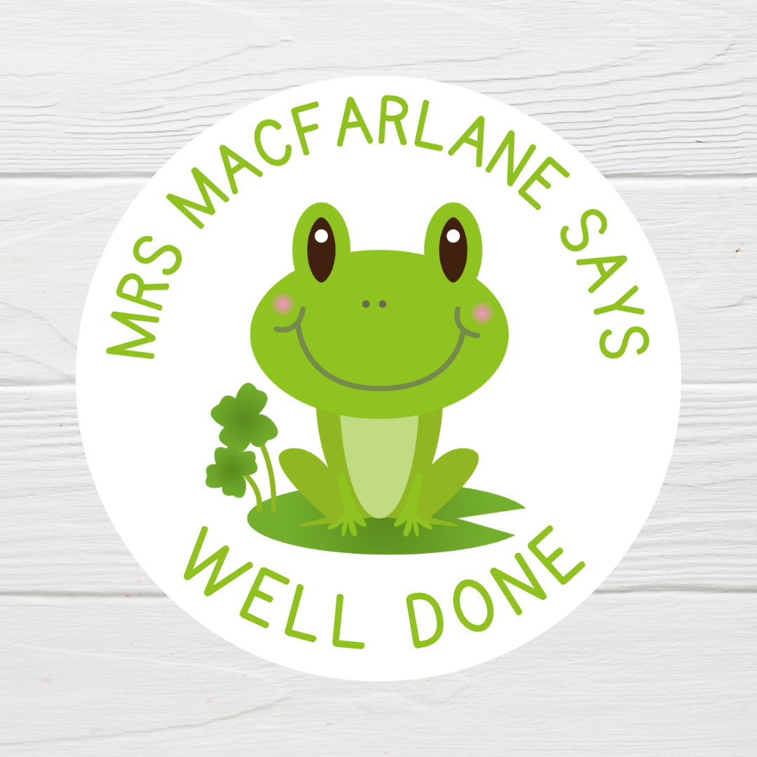 Frog Teacher Stickers | Sticker Sheet 45mm Circles | Well Done Stickers | Circle Stickers | Sticker Sheet | Personalised Star Classroom Stickers