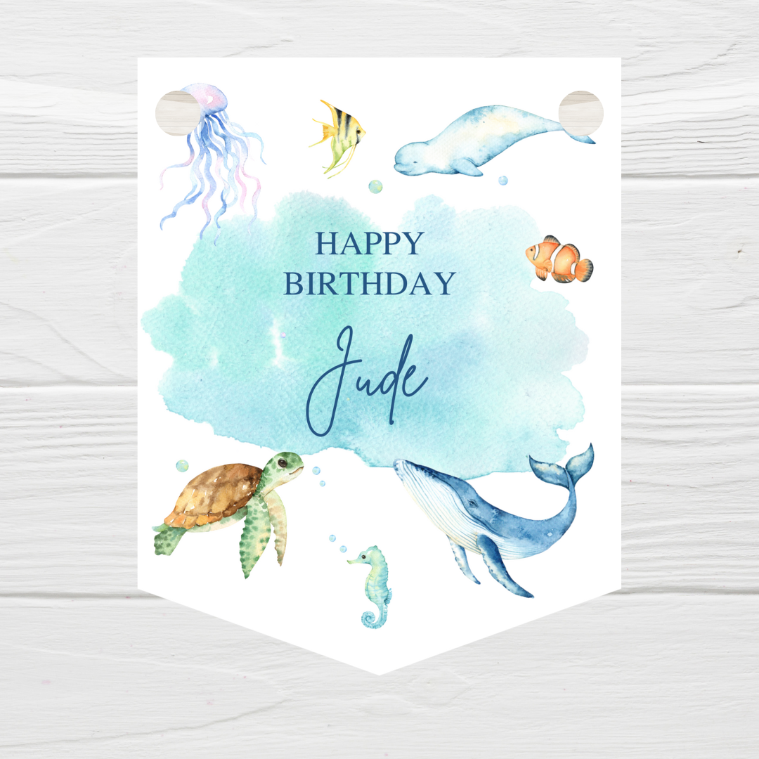 Party Bunting | Personalised Under The Sea Birthday Party Bunting | Under The Sea Party Banner