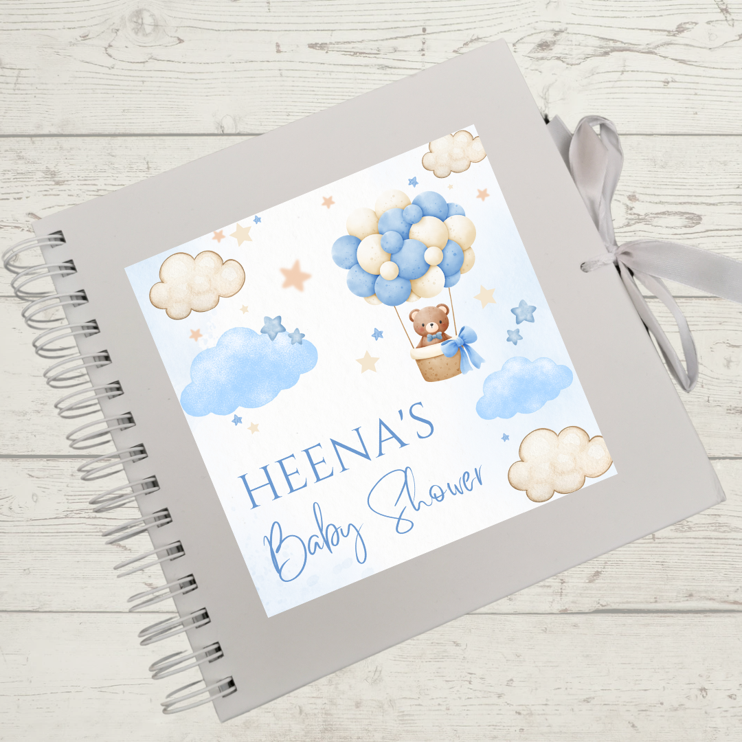STICKER ONLY - Personalised Blue Teddy Bear Hot Air Balloon Scrapbook Sticker | Baby Shower, Birthday Scrapbook Label | Personalised Memories Gift
