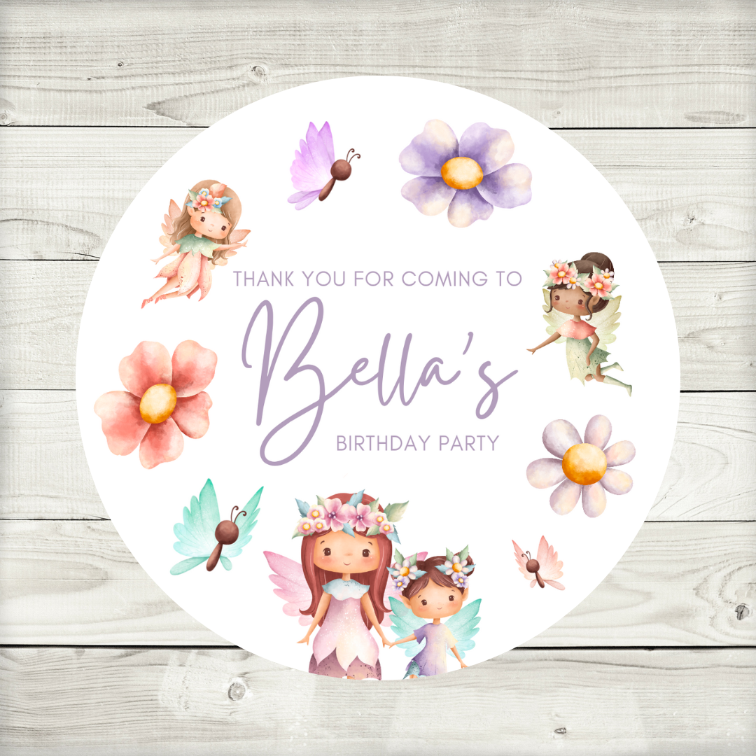 Fairy Party Stickers | Circle Stickers | Sticker Sheet | Party Stickers | Fairy Party Theme - Dinky Designs