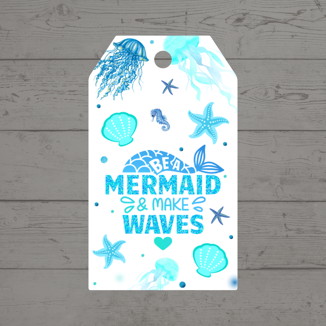 Mermaid Gift Tags | Be A Mermaid & Make Waves Birthday Gift Tags | Rectangle Gift Tags - Dinky Designs