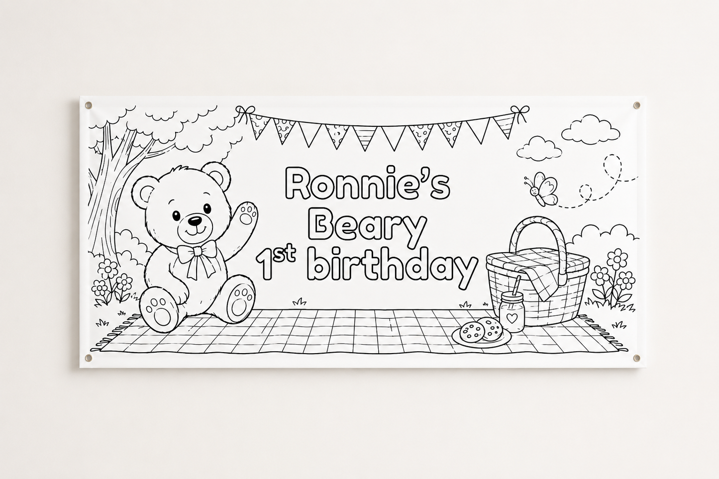 Teddy Bear Picnic Banner | Personalised Party Colouring Banner | Teddy Bear Picnic Party Theme