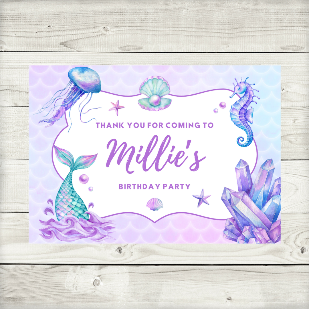 Rectangle Stickers | Mermaid Birthday Party Stickers | Party Bag Stickers