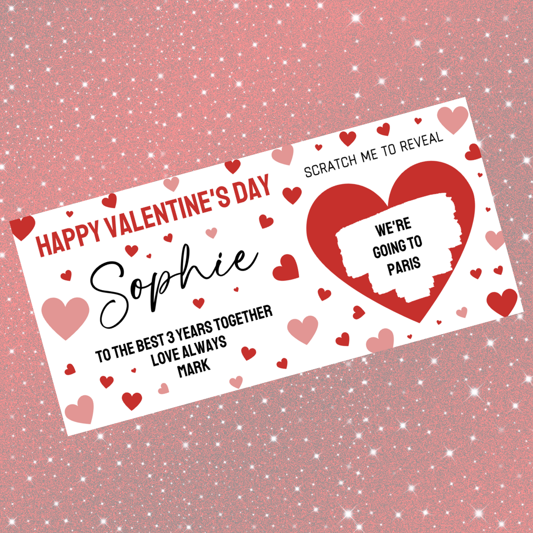 Red Surprise Valentine Ticket Print | Personalised Valentine Ticket | Valentine Scratch Reveal | Gift Idea, Design 1