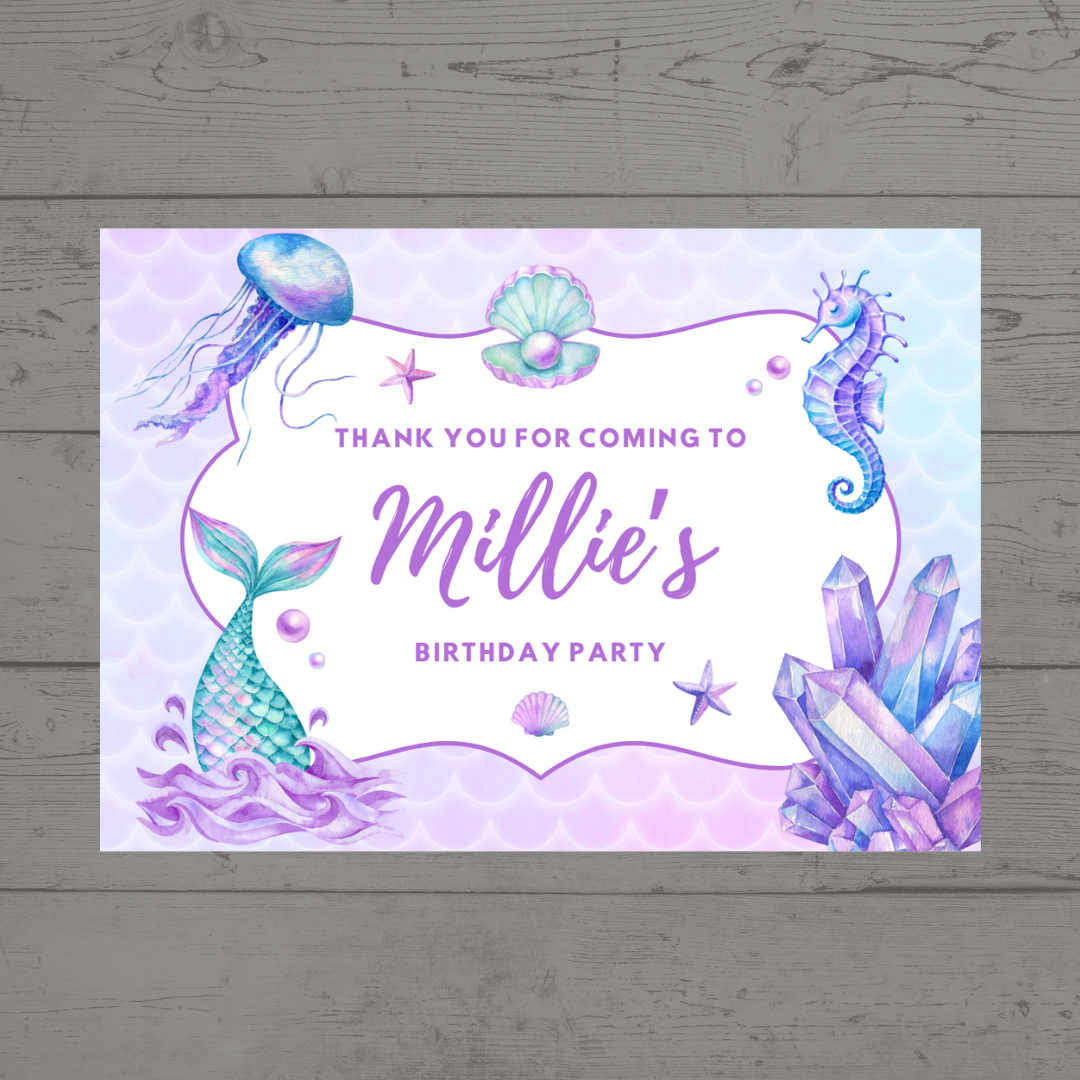 Rectangle Stickers | Mermaid Birthday Party Stickers | Party Bag Stickers