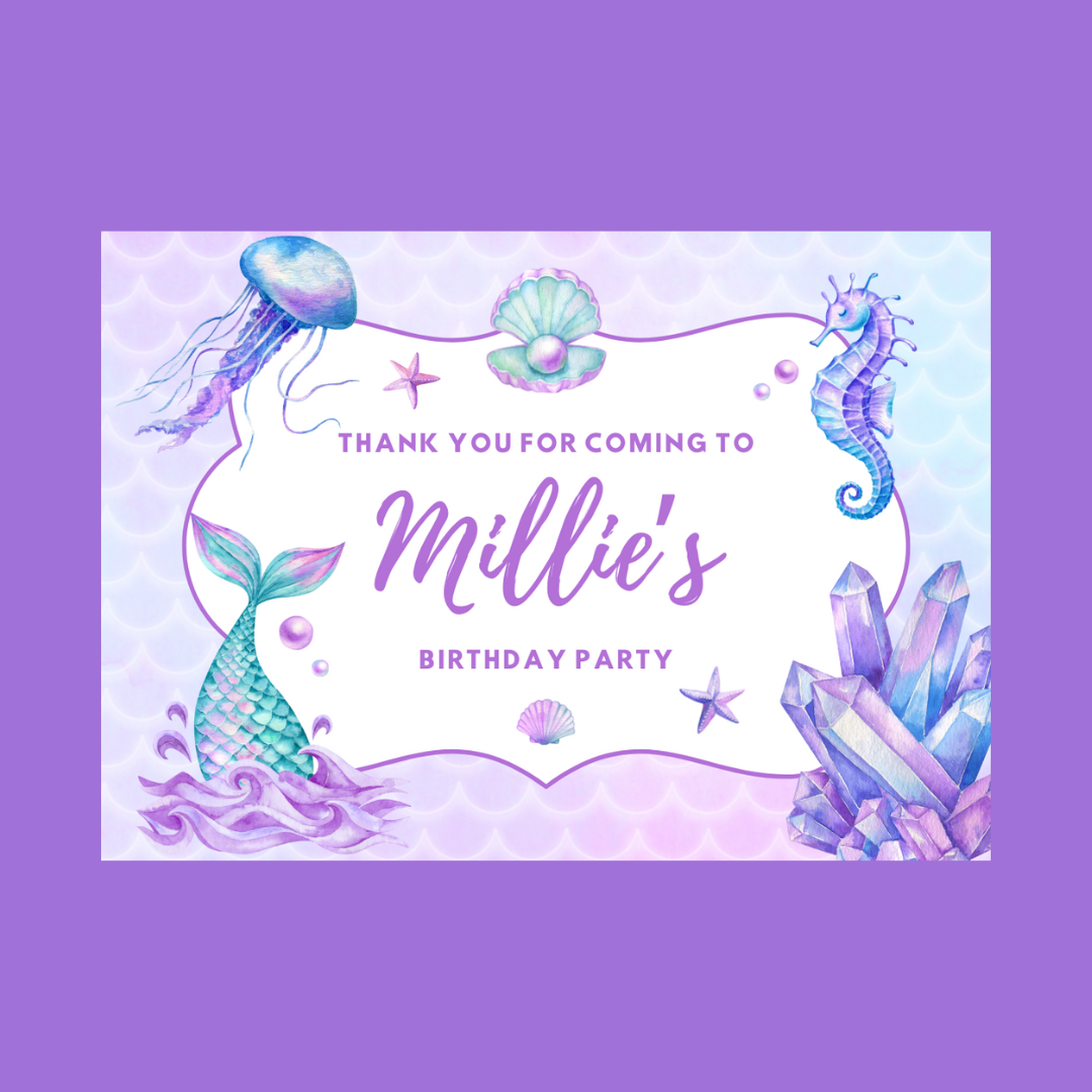 Rectangle Stickers | Mermaid Birthday Party Stickers | Party Bag Stickers