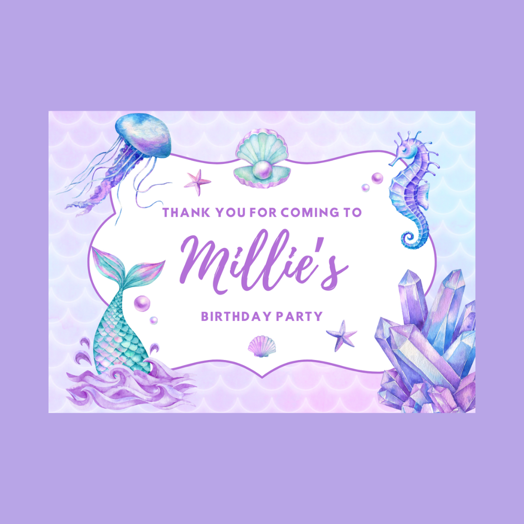 Rectangle Stickers | Mermaid Birthday Party Stickers | Party Bag Stickers