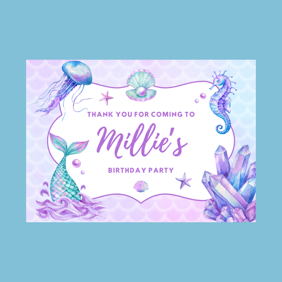 Rectangle Stickers | Mermaid Birthday Party Stickers | Party Bag Stickers