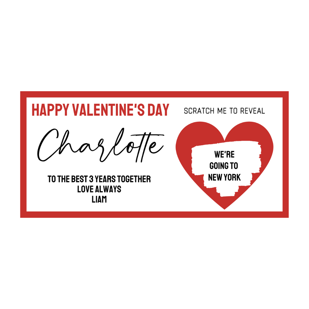 Red Surprise Valentine Ticket Print | Personalised Valentine Ticket | Valentine Scratch Reveal | Gift Idea, Design 3