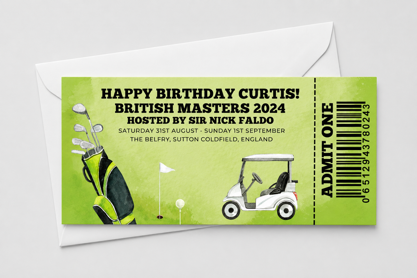 Surprise Ticket Print | Personalised Golf Day/Weekend Ticket Pass Voucher Membership | Gift Idea (Design 1)