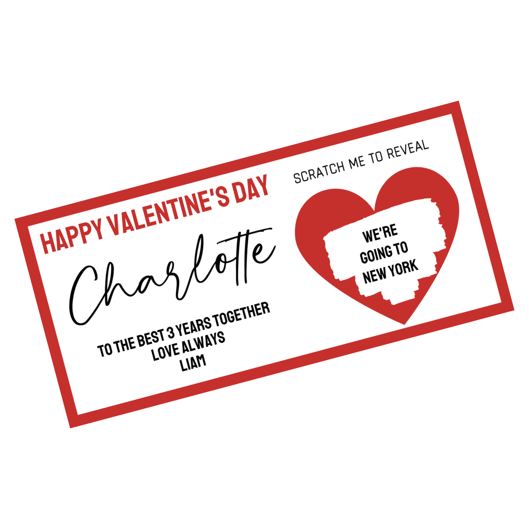 Red Surprise Valentine Ticket Print | Personalised Valentine Ticket | Valentine Scratch Reveal | Gift Idea, Design 3