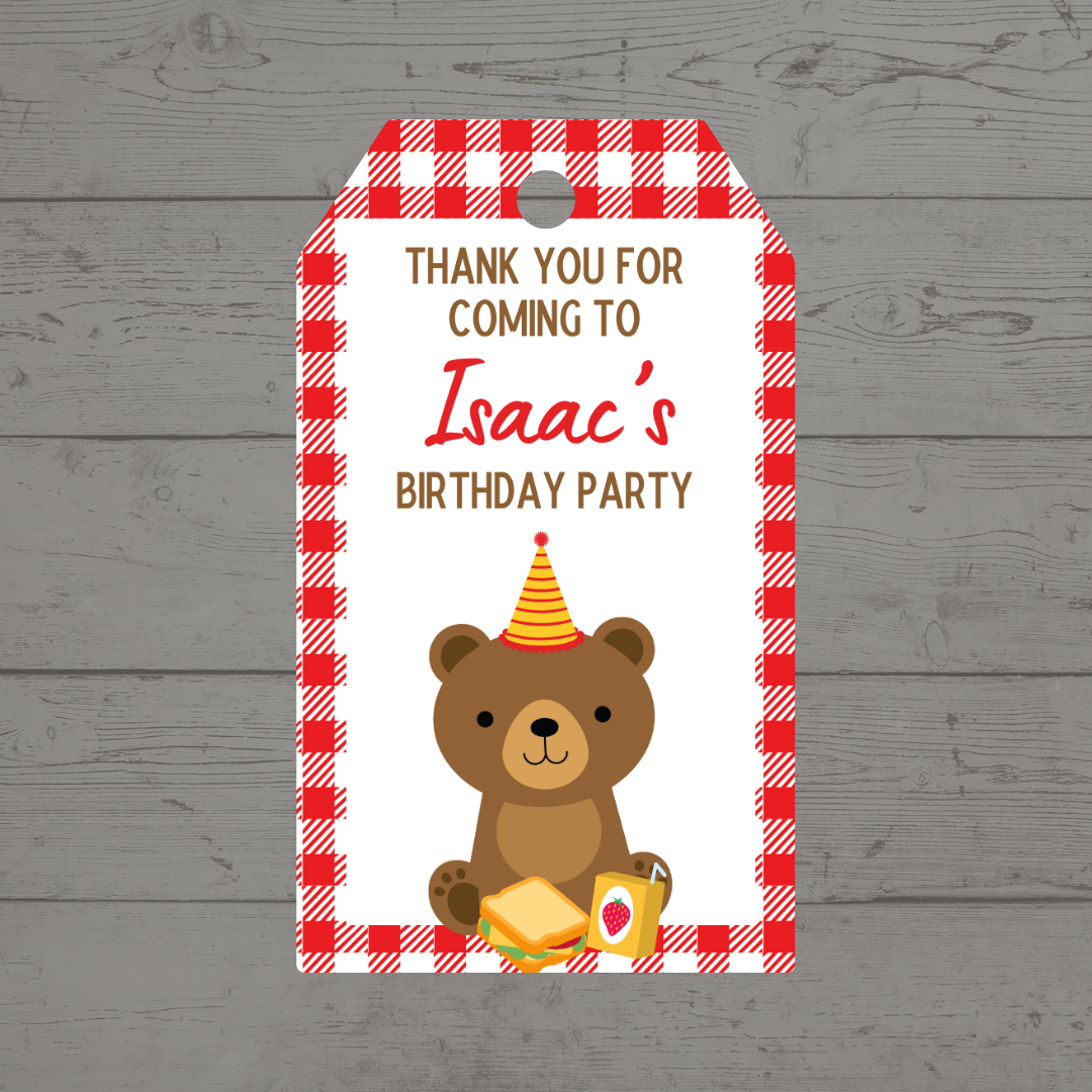 Gift Tags | Red Teddy Bear Picnic Gift Tags | Party Tags | Party Gift Tags | Teddy Bear Picnic Party