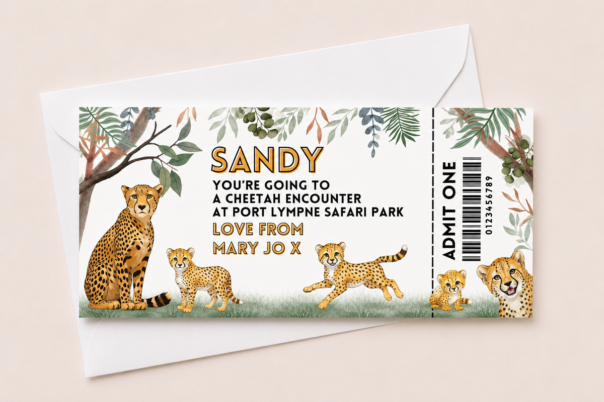 Surprise Ticket Print | Personalised Cheetah Ticket Pass Voucher Membership | Gift Idea - Dinky Designs