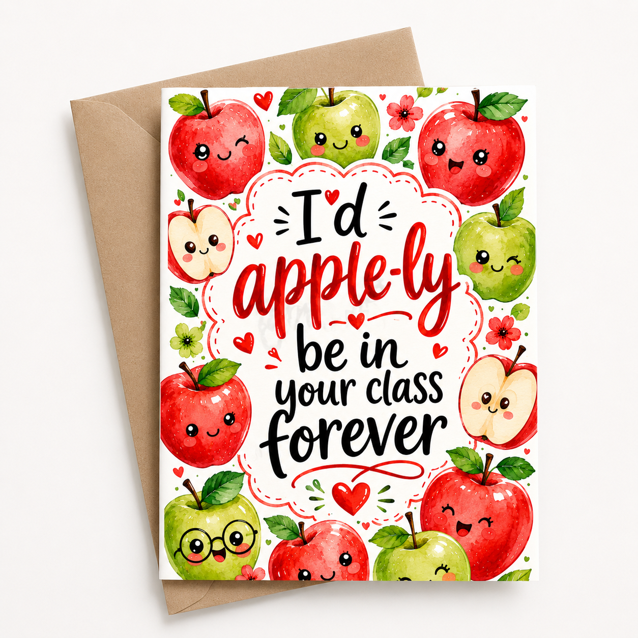 Teacher Card | I'd Apple-ly Be In Your Class Forever | Thank You Teacher Card