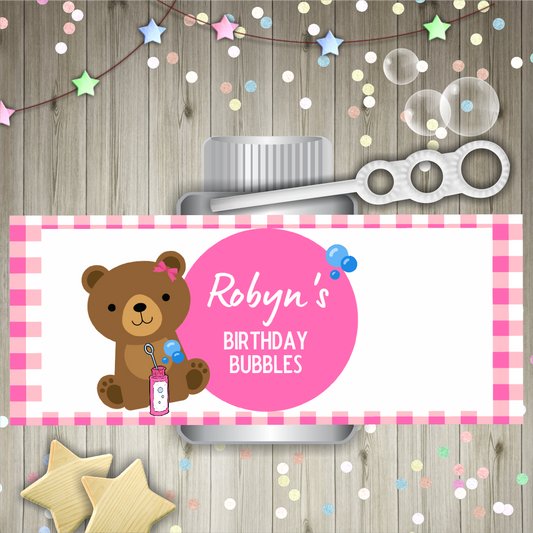 Bubble Wrapper Sticker Labels | Pink Teddy Bear Picnic Bubble Labels | Bubble Stickers | Bubble Party Favours | Party Stickers