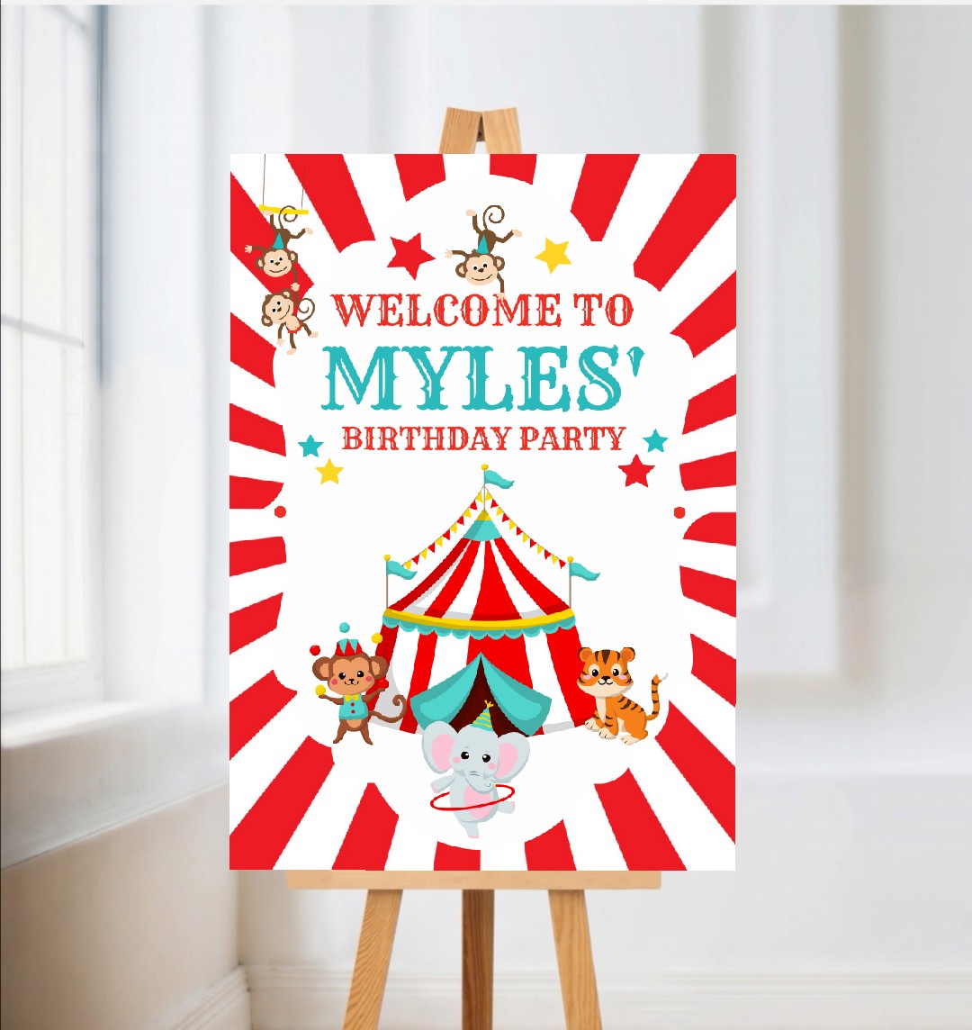 Premium Circus Welcome Board Sign | Personalised Birthday Board | Birthday Party Sign | Circus Party Theme | A4, A3, A2 | Design 1