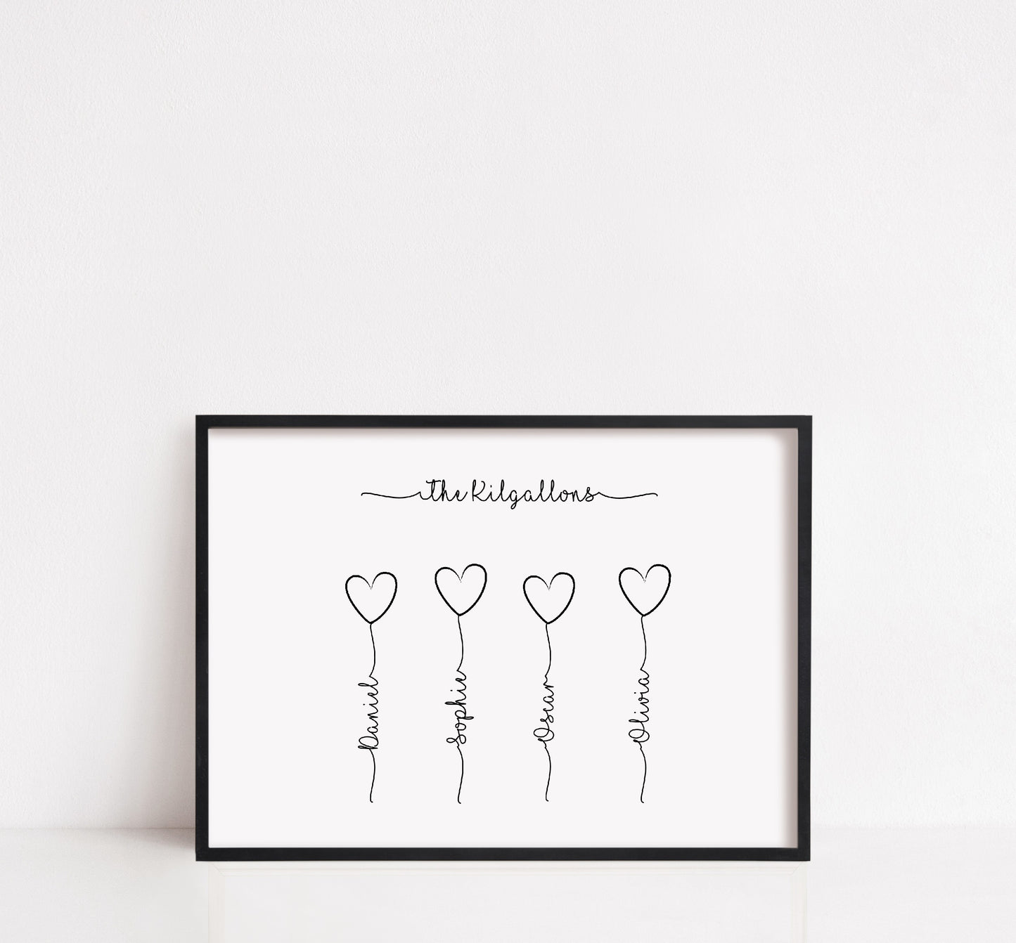 Family Print | Personalised Balloons Print | Black & White Family Gift