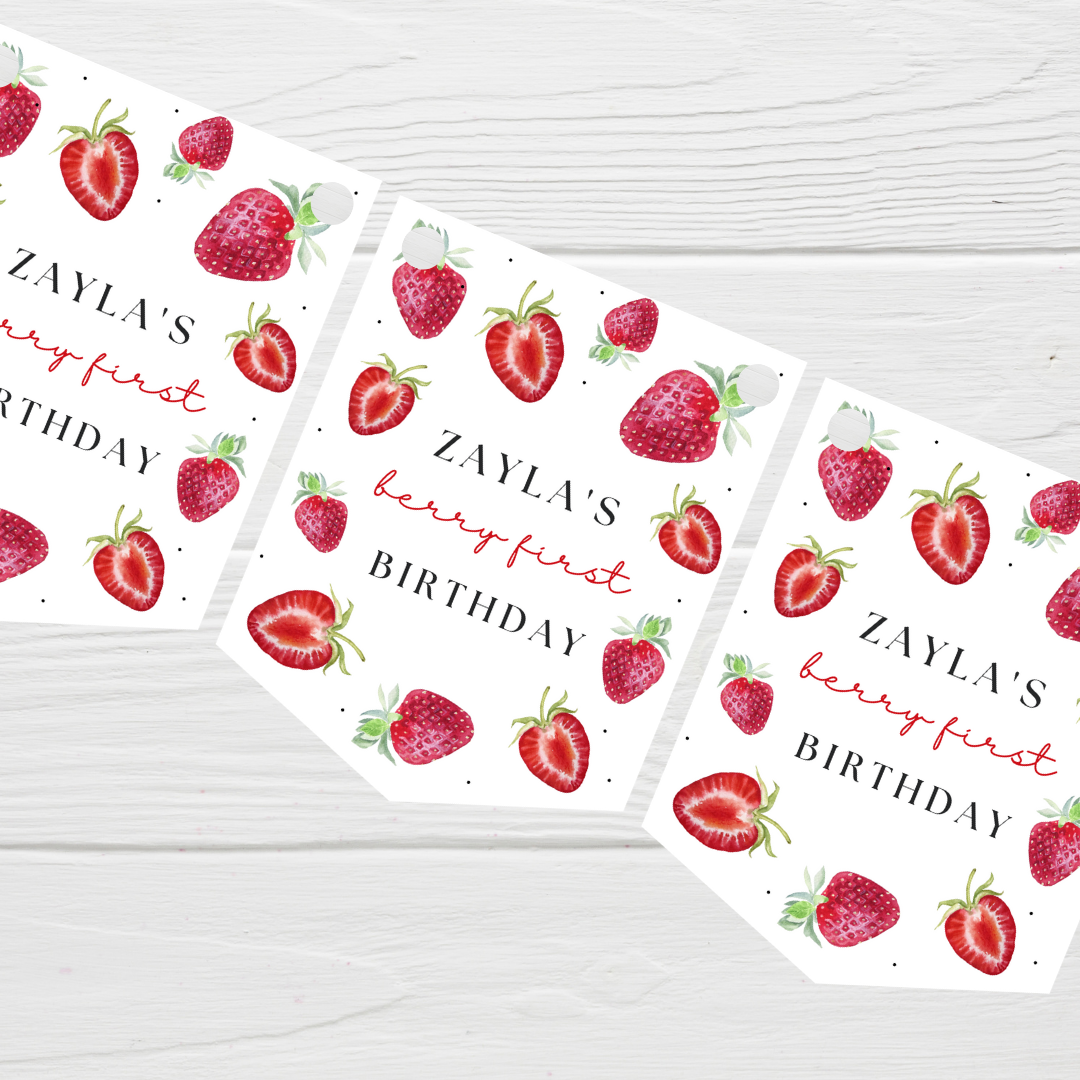 Party Bunting | Personalised Strawberry Birthday Party Bunting | Strawberry Party Banner