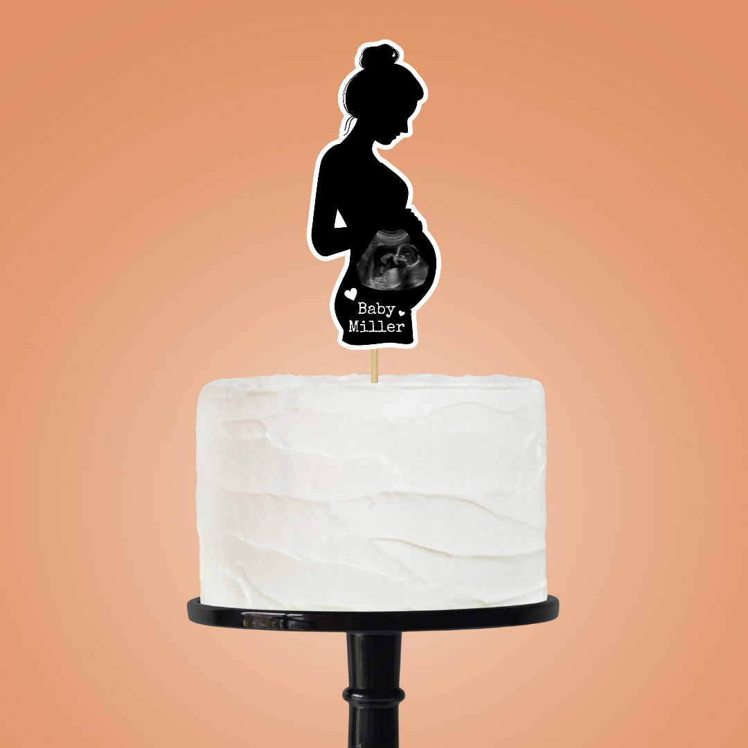 Cake Topper | Personalised Black Baby Shower Cake Topper | Scan Photo Cake Topper | Baby Shower Party Supplies