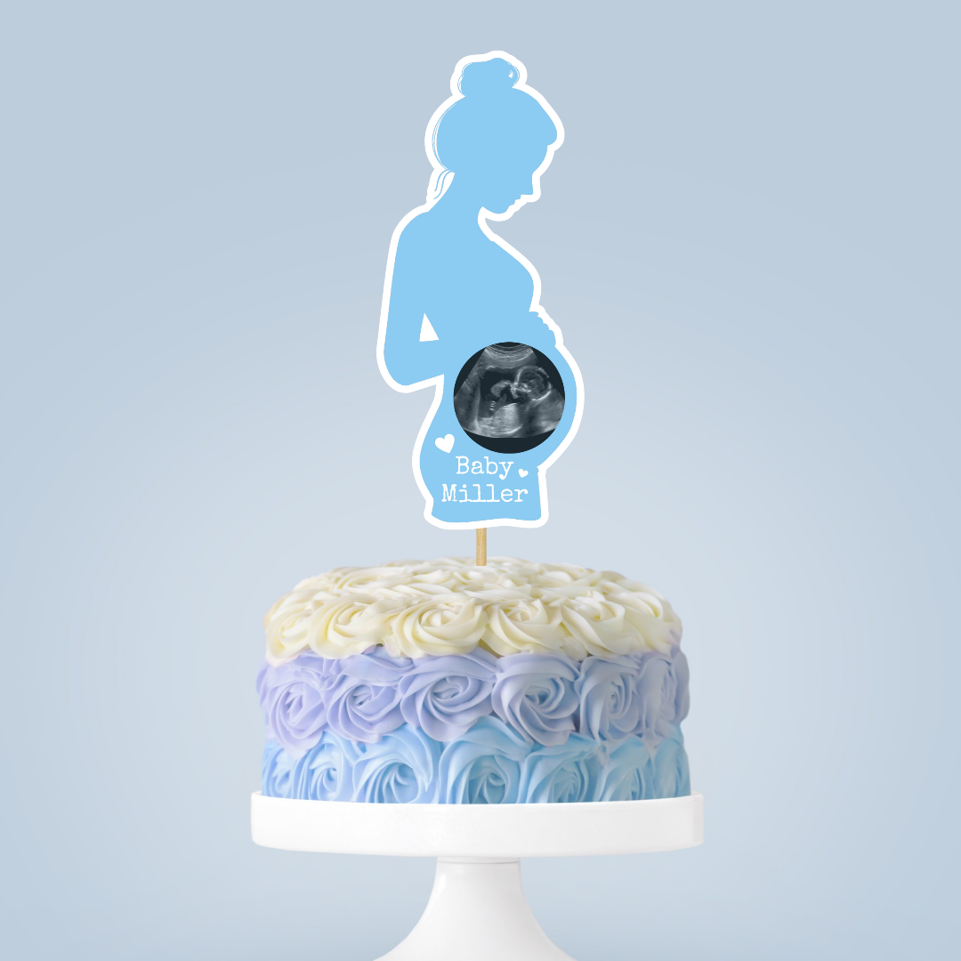 Cake Topper | Personalised Blue Baby Shower Cake Topper | Scan Photo Cake Topper | Baby Shower Party Supplies