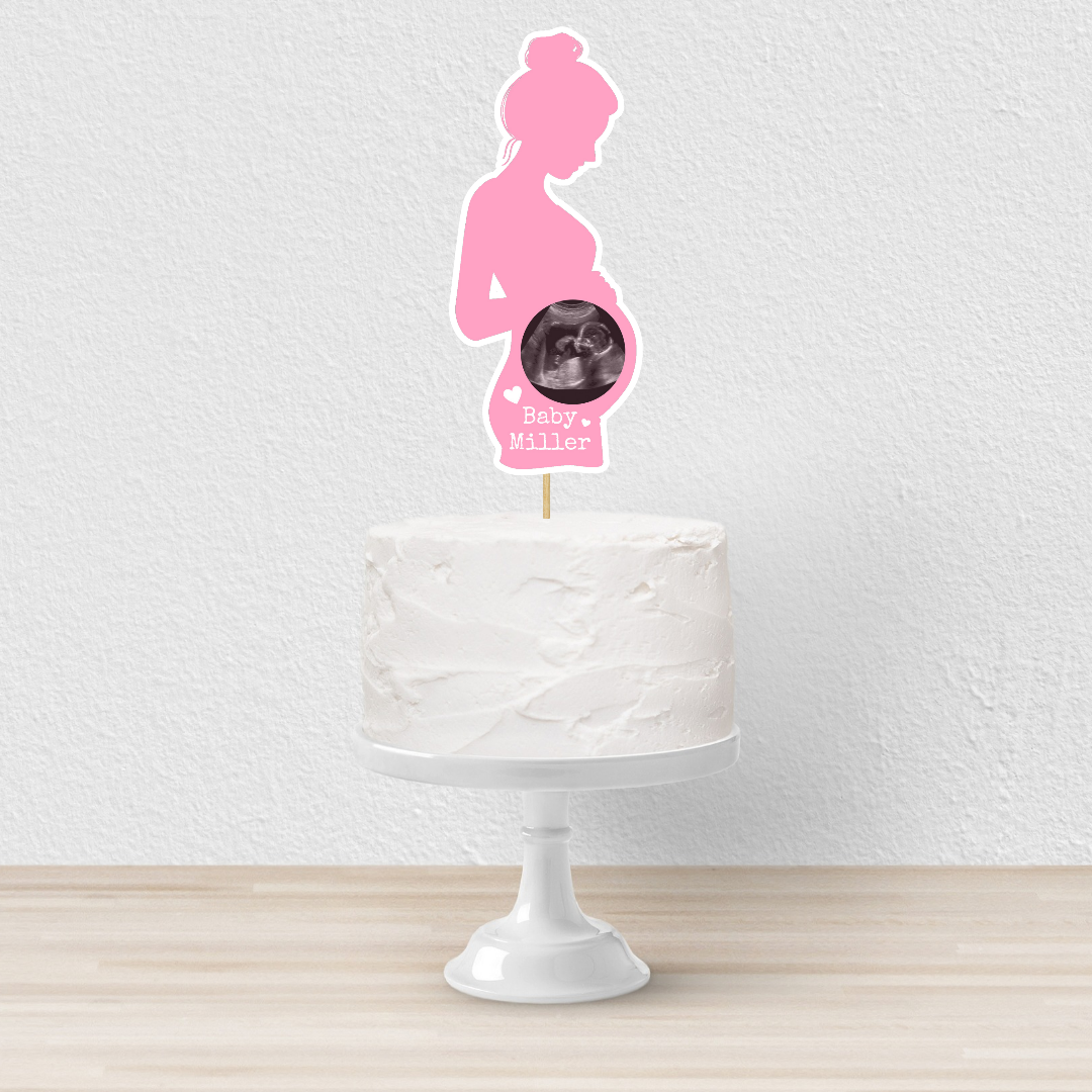 Cake Topper | Personalised Pink Baby Shower Cake Topper | Scan Photo Cake Topper | Baby Shower Party Supplies