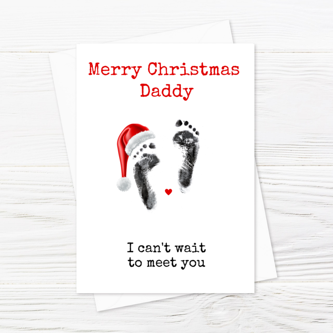 Christmas Card | New Baby/Pregnancy Card | Baby Footprint Santa Card | Merry Christmas Mummy Daddy
