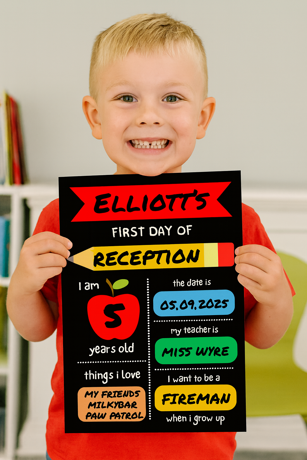 Children's Multi Coloured Print | First Day Of School Photo Prop | Laminated Keepsake