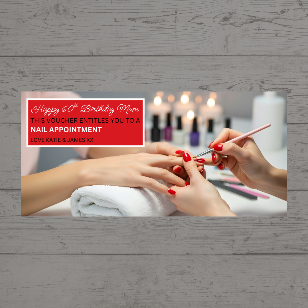 Surprise Ticket Print | Personalised Red Manicure Nail Appointment Ticket Voucher | Gift Idea
