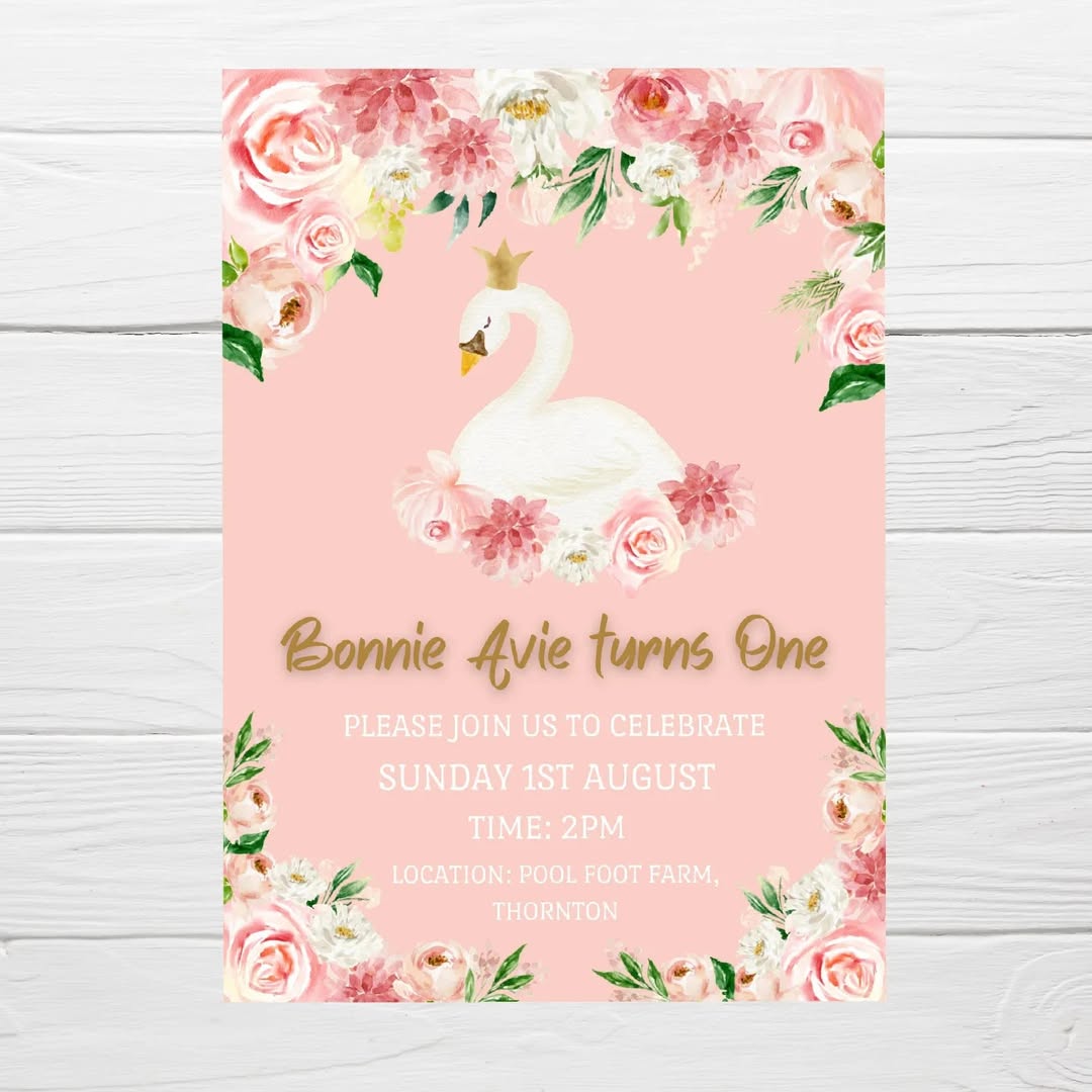 Swan Invitations | A6 Invites | Pink Swan Theme Invitations | Party Invitations - Dinky Designs