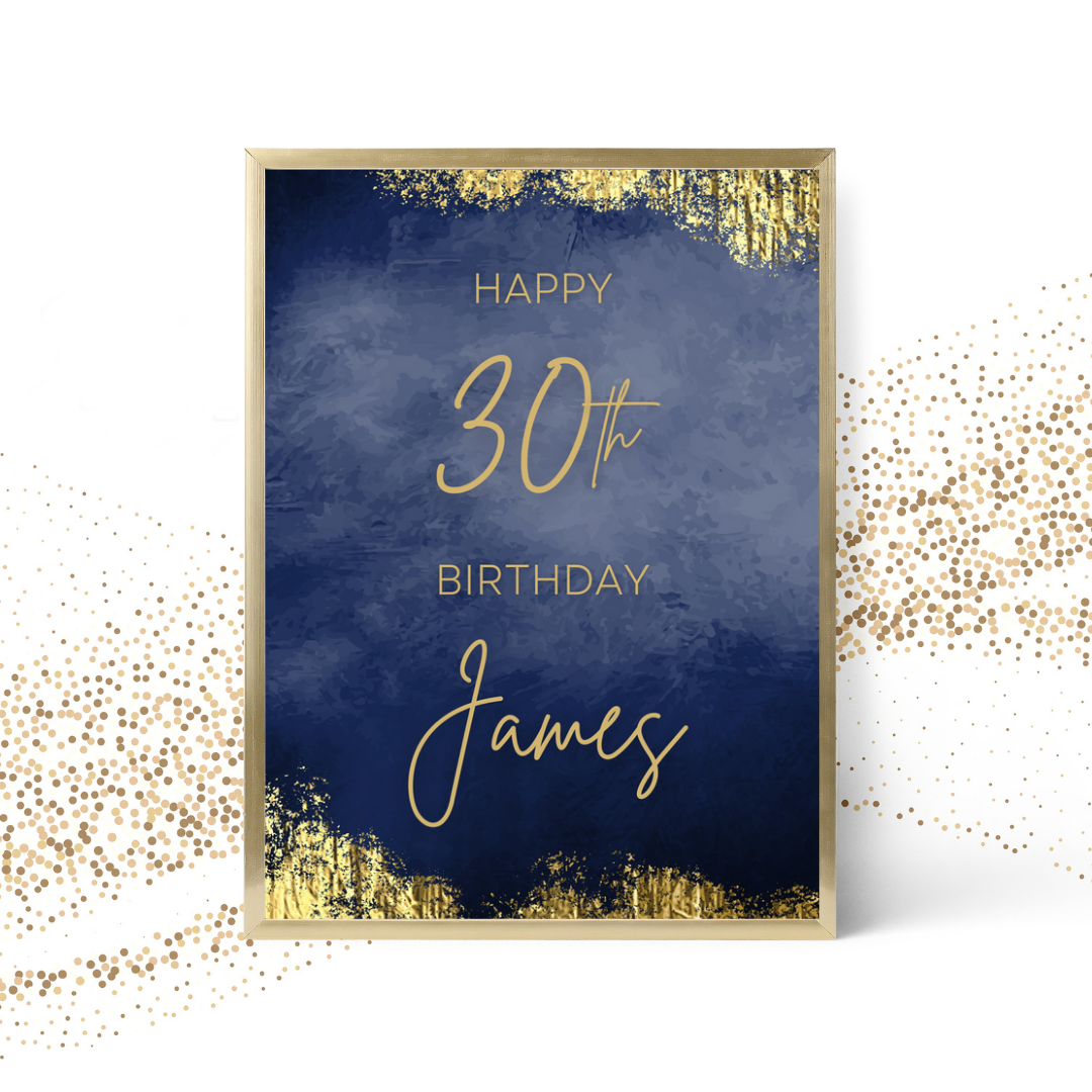 Navy Blue & Gold Welcome Board Sign | Personalised Birthday Board | Birthday Party Sign | A4, A3, A2