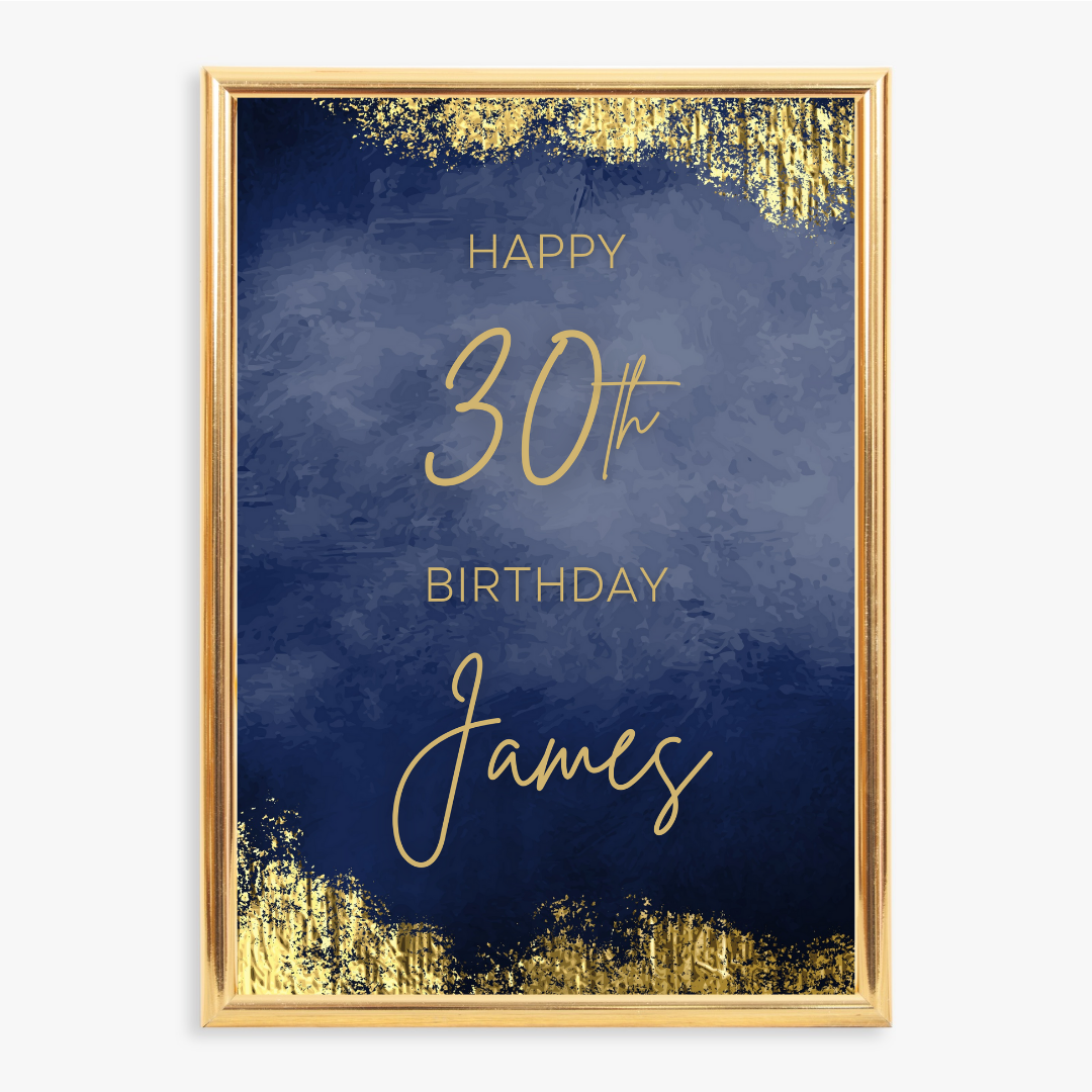 Navy Blue & Gold Welcome Board Sign | Personalised Birthday Board | Birthday Party Sign | A4, A3, A2