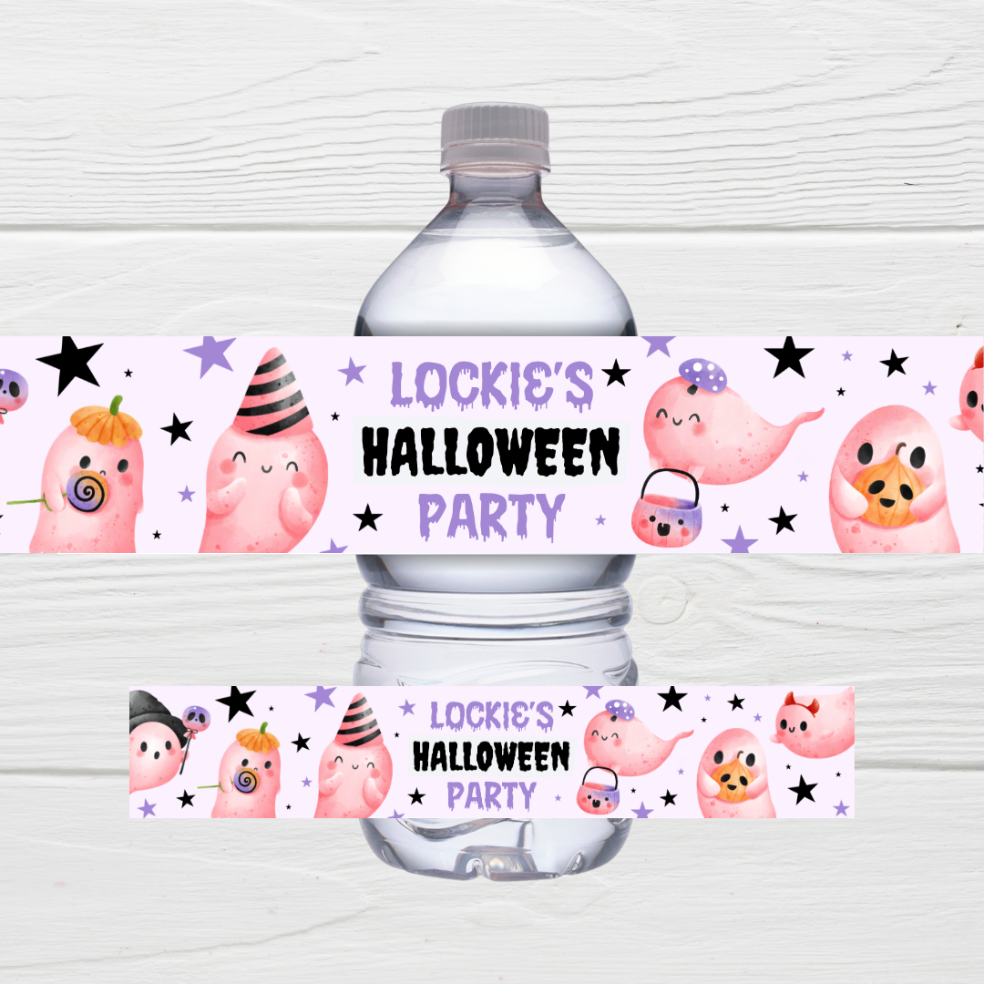 Juice Bottle Labels | Halloween Purple Ghost Labels | Water Bottle Stickers | Halloween Party | Party Stickers