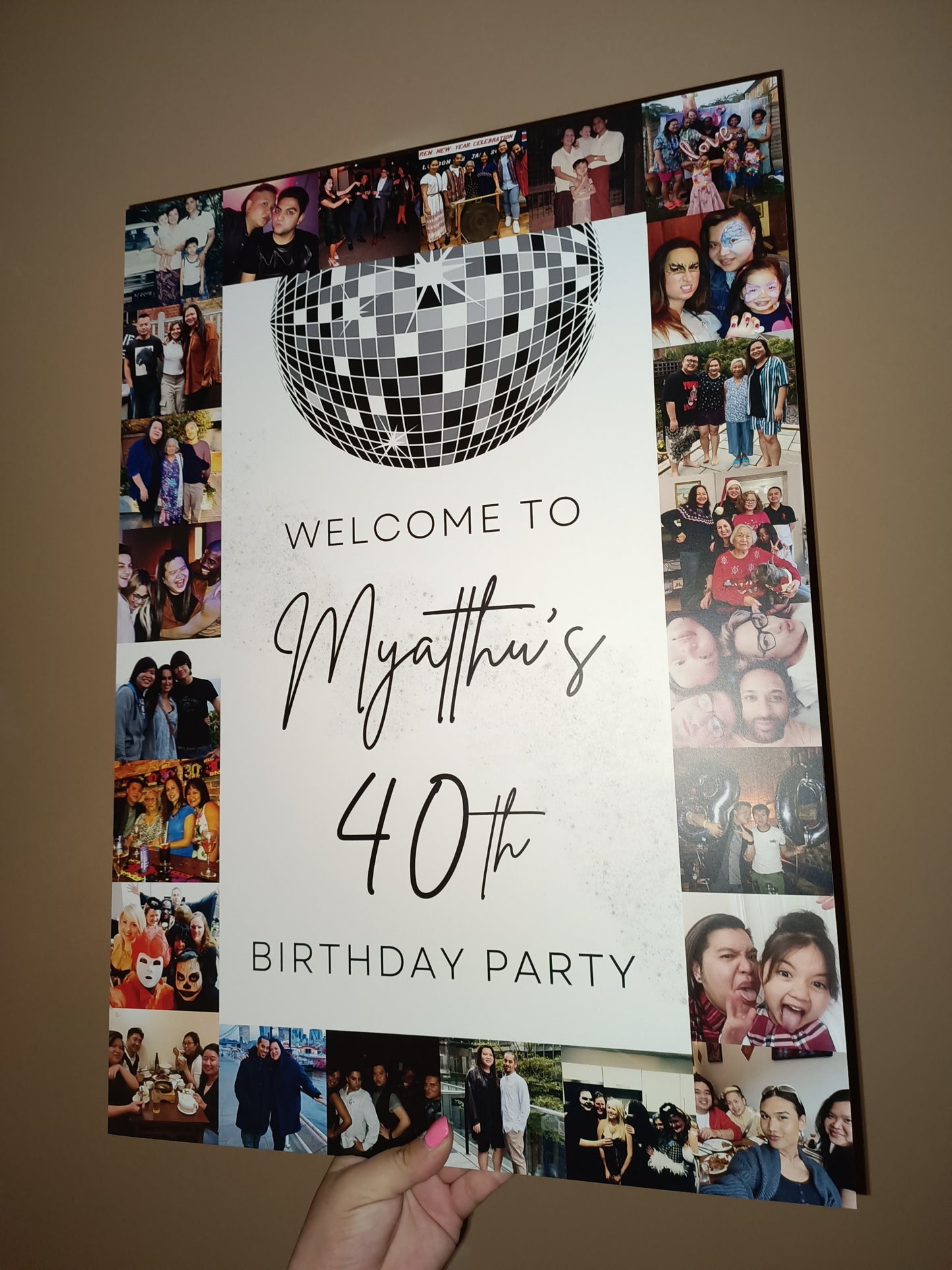 Silver Disco Image Photo Collage Welcome Board Sign | Personalised Birthday Board | Birthday Party Sign | A4, A3, A2 - Dinky Designs