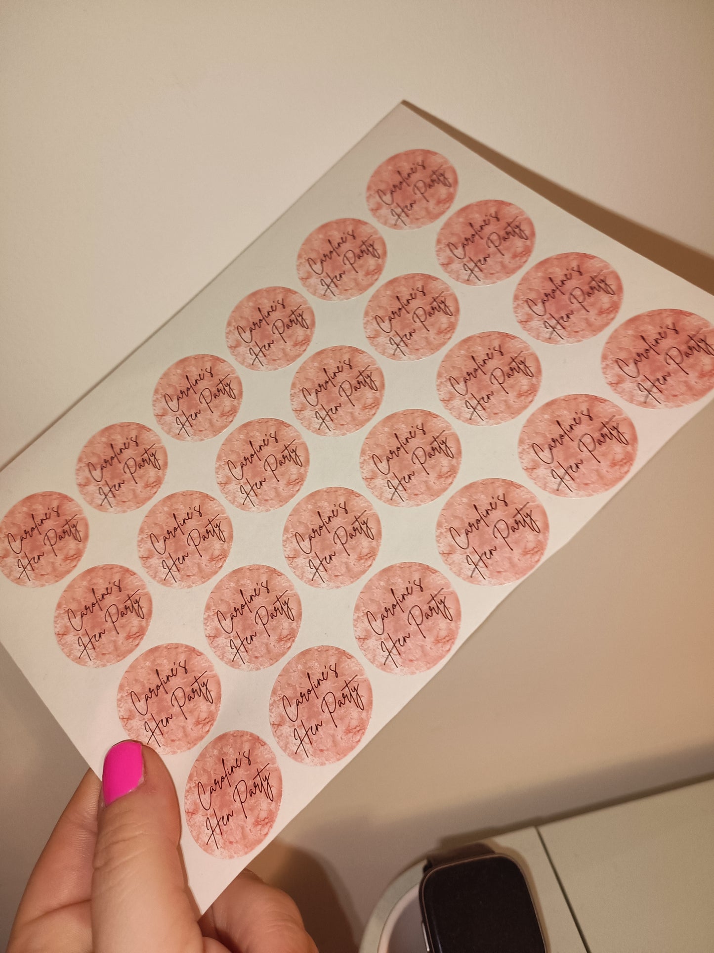 24 x Blush Pink Stickers | Caroline's Hen Party | SALE ITEM