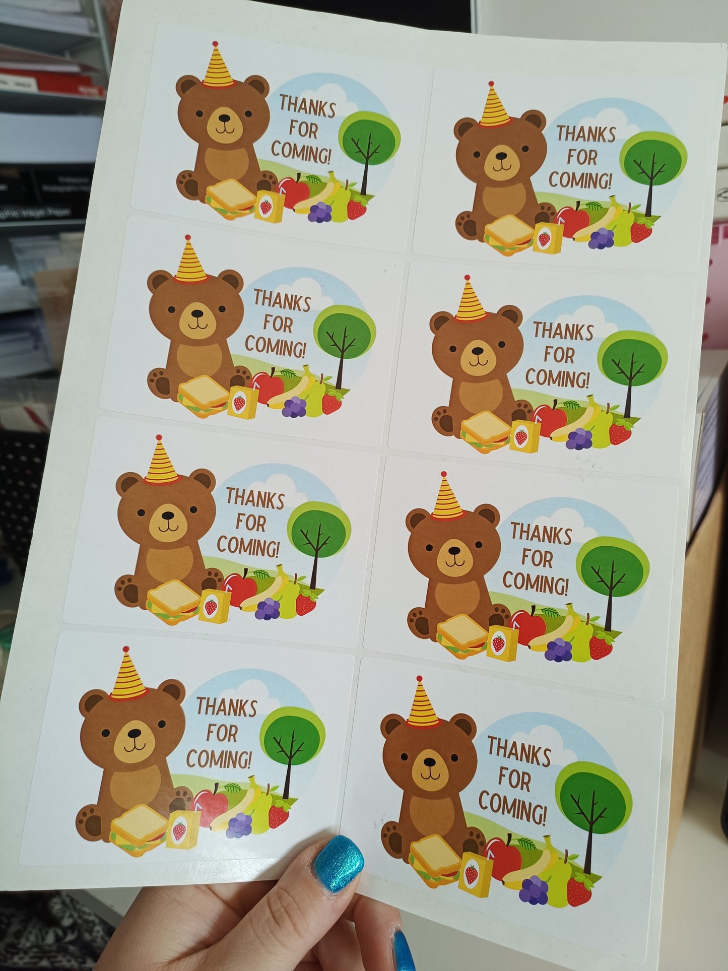 8 x Teddy Bear Picnic Stickers | Thanks For Coming | SALE ITEM